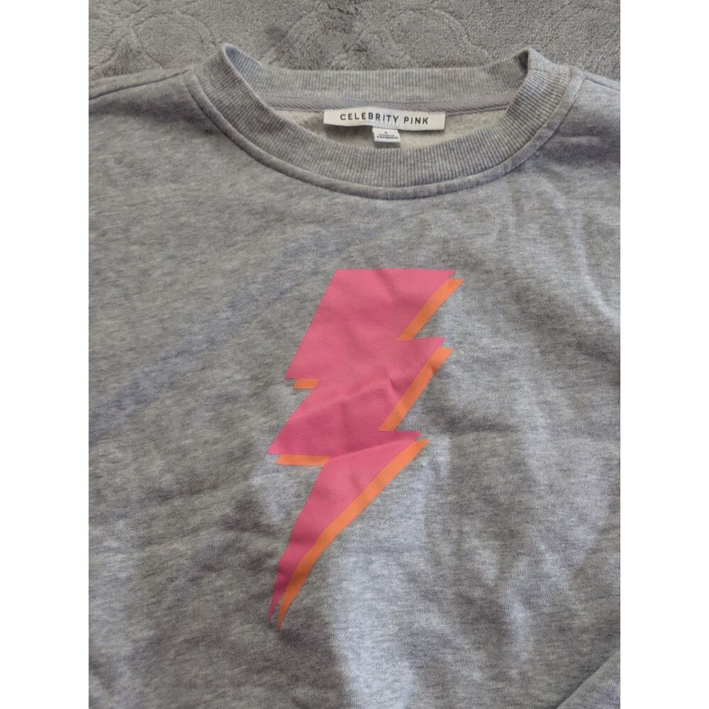 Celebrity Pink Gray Cropped Sweatshirt Size Small Pink Lightning Bolt Graphic